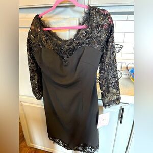 Black Sequin Dress with Lace and Sequin Detail by JS collection, NWT, size 12